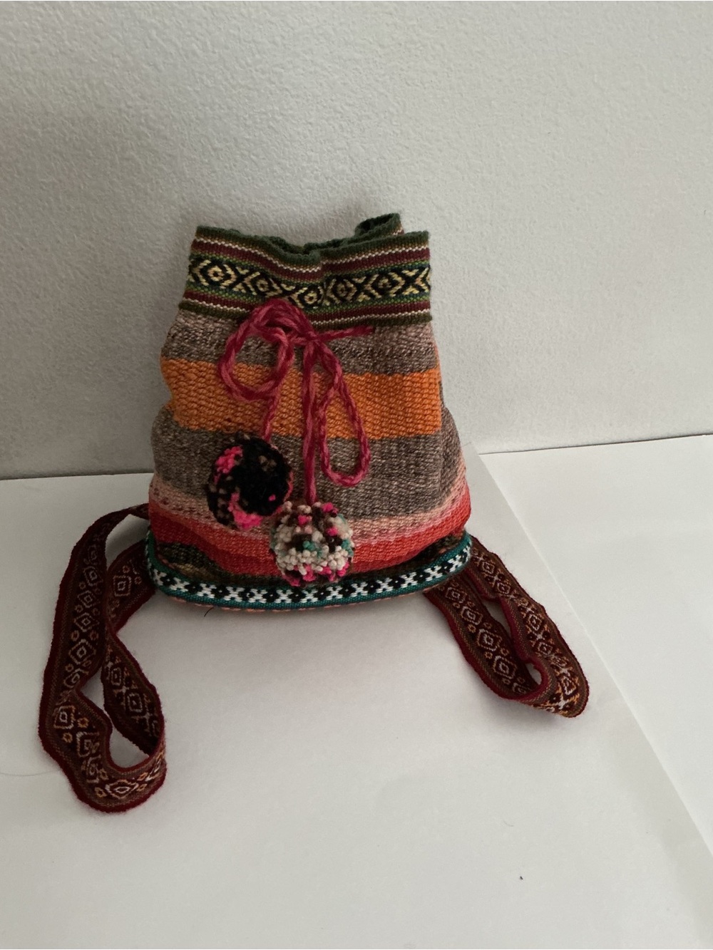 New Peruvian Handmade Woven Boho Bucket Backpack - Traditional Artisan Bag